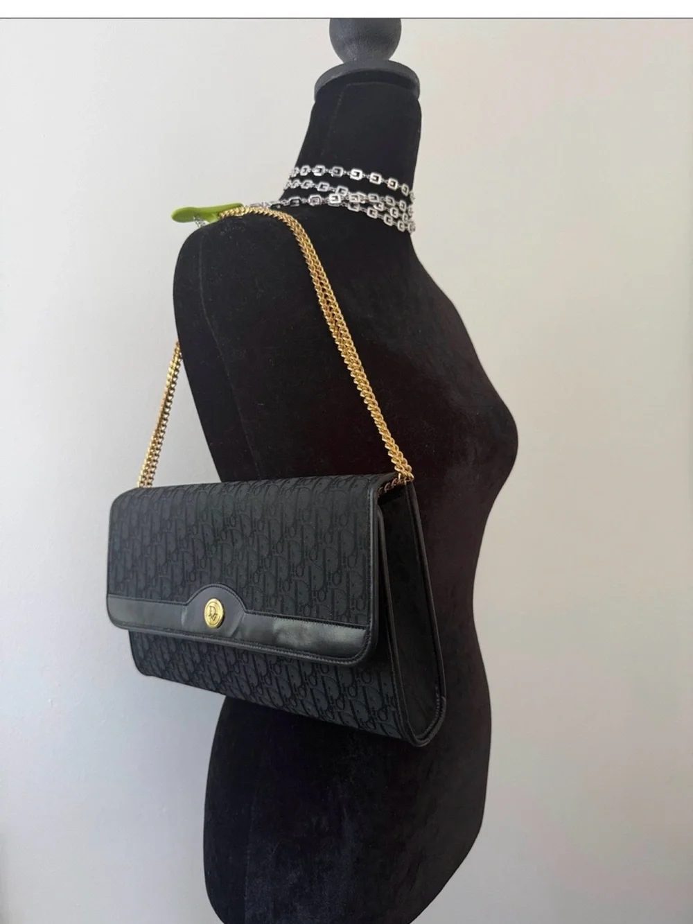 Dior Black Monogram Tote with Gold Plaque